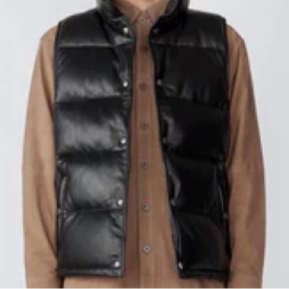 Deadwood x Free People Leather Vermont Sm & Lg Black Recycled Puffer Vest - Picture 4 of 9